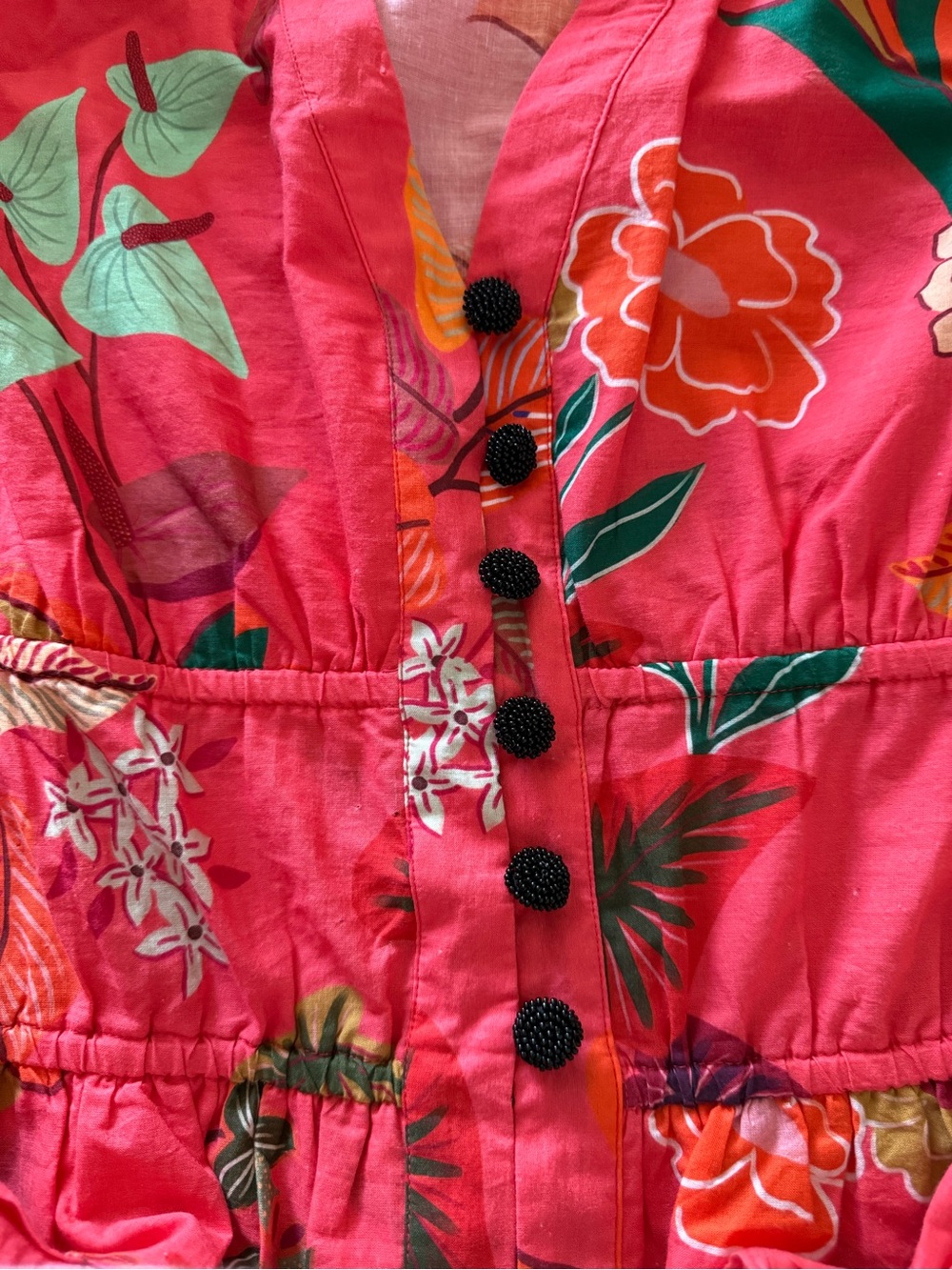 NWOT Farm Rio Red Orange Floral Ruffle Button Up Long Sleeve Blouse Top - Picture 3 of 4